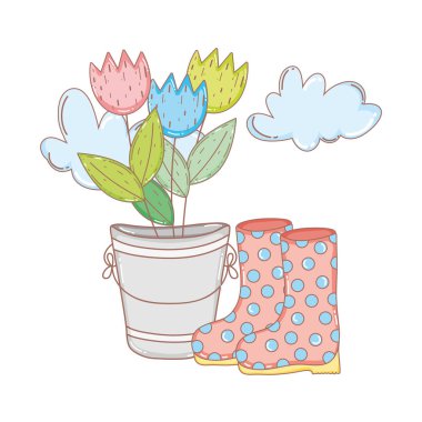 Bahçıvan çiçek Bahçe vektör çizim tasarım ile lastik çizmeler