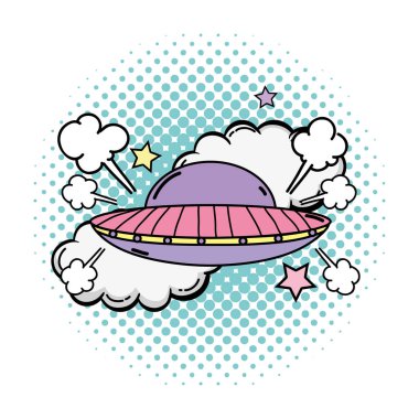 pop sanat stil vektör çizim tasarım ile uçan ufo