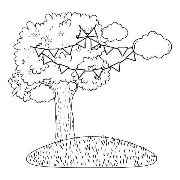 Träd Söt Natur Med Vimplar Vektor Illustration Grafisk Design — Stock vektor