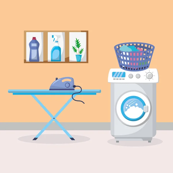 Empty Laundry Room Appliances Vector Illustration Graphic Design — Stock Vector