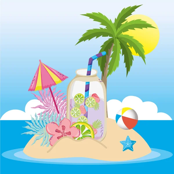 Tropical Beach Scenery Theme Cocktail Drink Elements Vector Illustration Graphic — Stock Vector