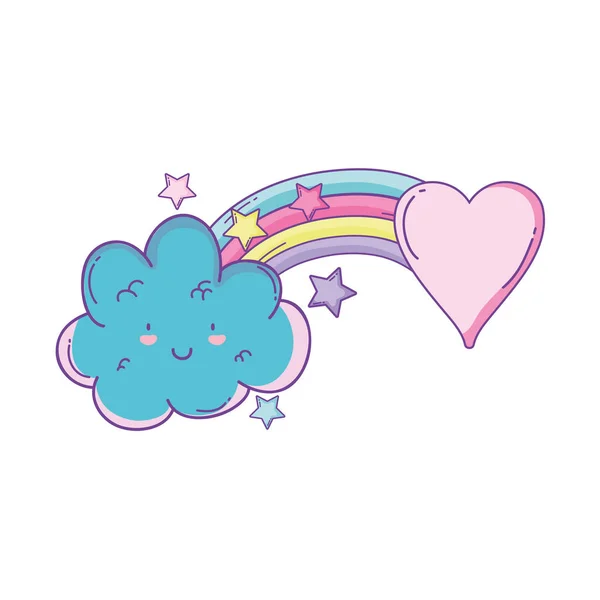 Linda Nube Dibujos Animados Arco Iris Colores Pastel — Vector de stock