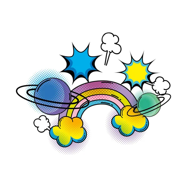 Saturn Planet Rainbow Pop Art Vector Illustration Design — Stock Vector
