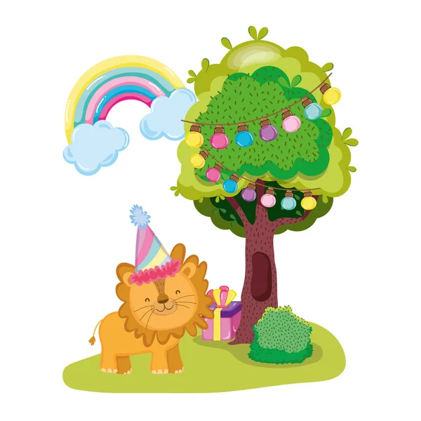 Cute Little Lion Party Hat Vector Illustration Design — Stock Vector