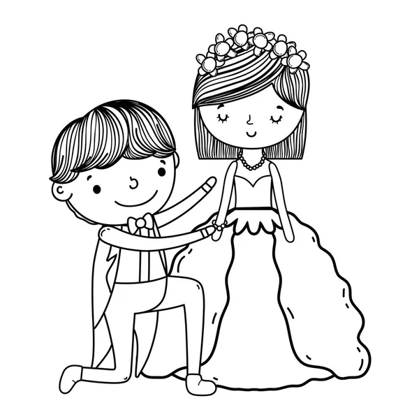 Couple Mariage Mignon Dessin Animé Vectoriel Illustration Conception Graphique — Image vectorielle