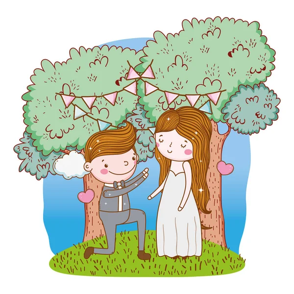 夫妇婚礼可爱的卡通矢量岛上 — 图库矢量图片
