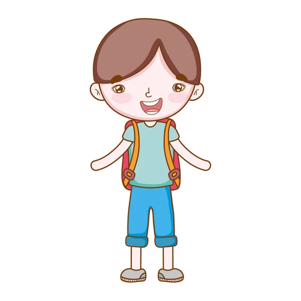 Viajero Con Elementos Viaje Niño Mochilas Cuerpo Completo Fondo Blanco — Vector de stock