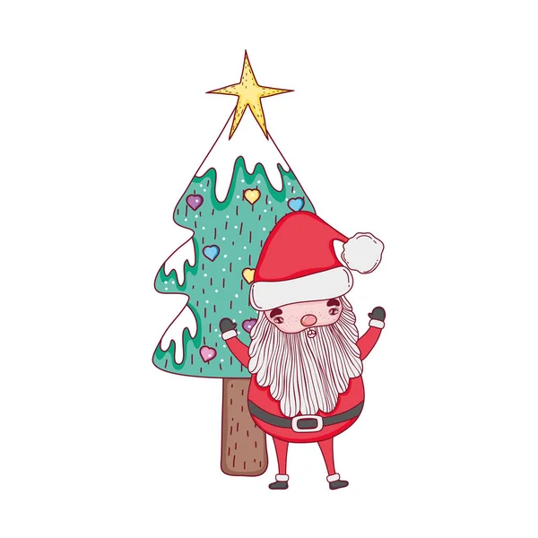 Söta Jul Jultomte Med Tall Träd Vektorillustration Design — Stock vektor