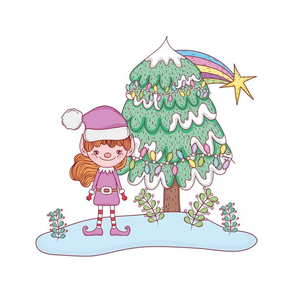 Assistant Santa Mignon Avec Dessin Vectoriel Illustration Pin — Image vectorielle