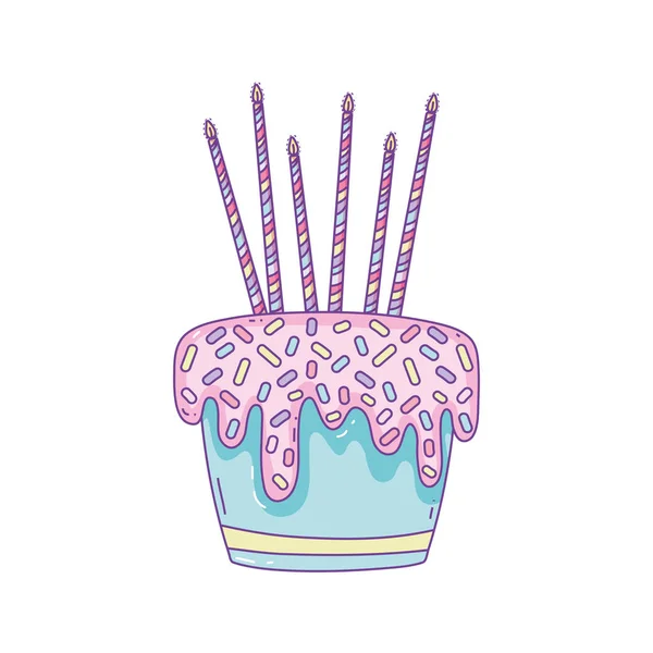 Torta Compleanno Con Candele Carino Cartone Animato — Vettoriale Stock