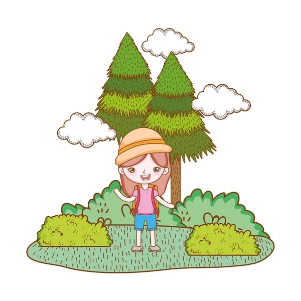 Podróżnik Turystyki Ekologicznej Dziewczynka Kapelusz Drzew Wektor Projekt Graficzny Ilustracja — Wektor stockowy