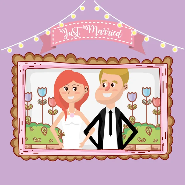 ちょうど結婚結婚式カップル カード デザイン ベクトル イラスト グラフィック デザイン — ストックベクタ