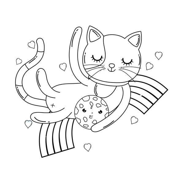 Cute Cat Cookie Rainbow Vector Illustration Design — Stock Vector