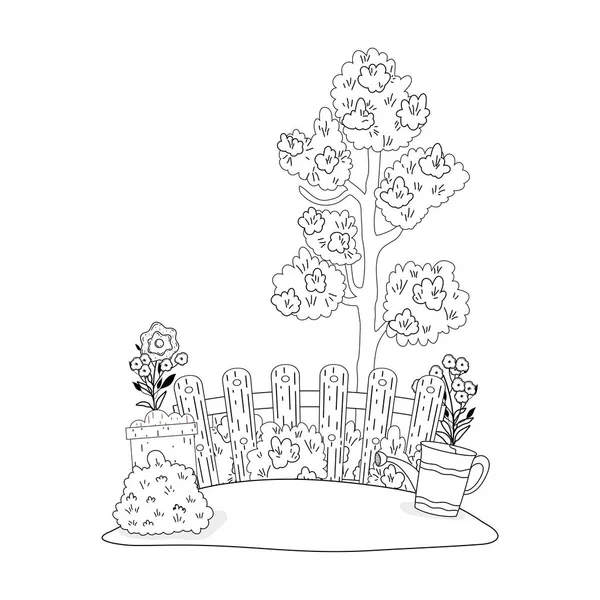 Planta Árvore Com Projeto Ilustração Vetor Jardim Aspersor — Vetor de Stock