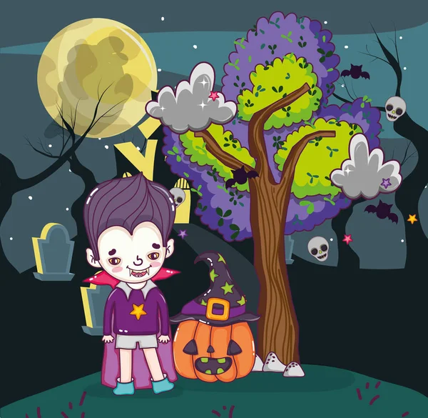 Halloween Oslavu Upír Chlapec Noci Kreslené Vektorové Ilustrace Grafický Design — Stockový vektor