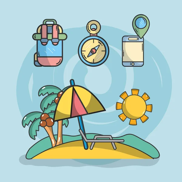 Elementos Vacaciones Viajes Caricaturas Vector Ilustración Diseño Gráfico — Vector de stock