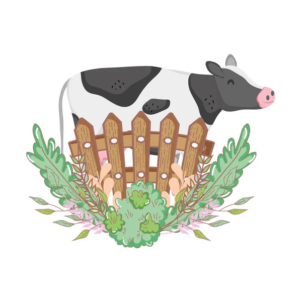 Kráva Farma Zvířat Zahrada Plot Vektorové Ilustrace Designem — Stockový vektor