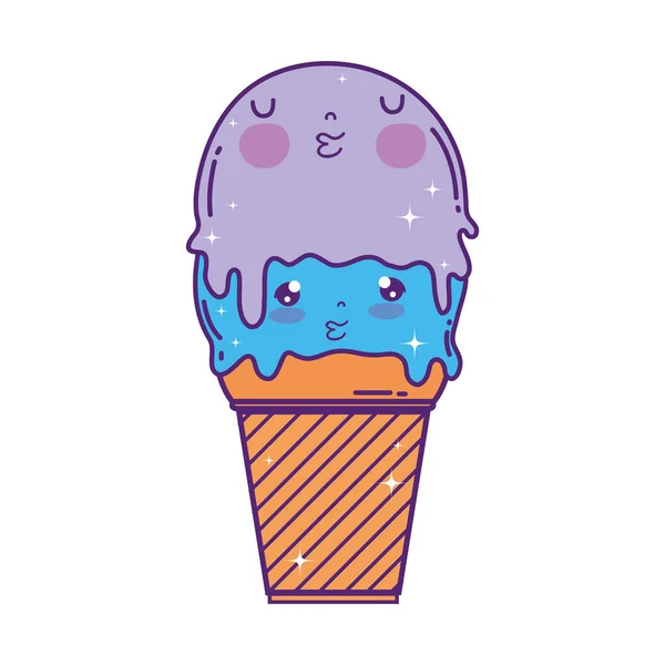 Cute Ice Cream Kawaii Character Vector Illustration Design — Stock Vector