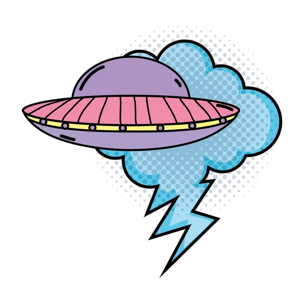 Ufo Fliegen Mit Sprechblase Pop Art Stil Vektor Illustration Design — Stockvektor