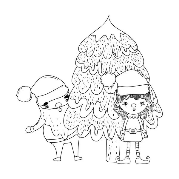 可爱的圣诞圣诞老人与助手向量插图设计 — 图库矢量图片