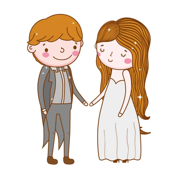 Paar Hochzeit Niedlich Cartoon Vektor Illustration — Stockvektor