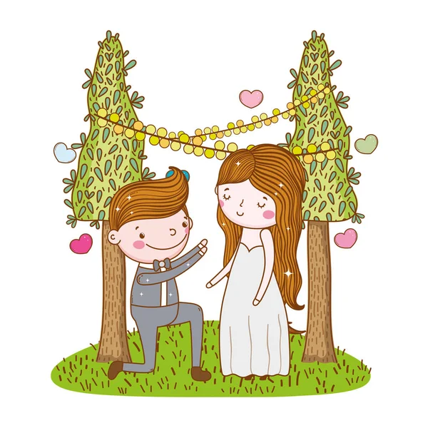 Paar Hochzeit Niedlich Cartoon Vektor Illustration — Stockvektor