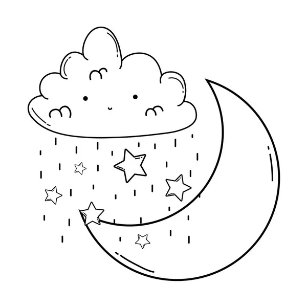 Wolke Und Mond Niedlich Cartoon Vektor Illustration Grafik Design — Stockvektor