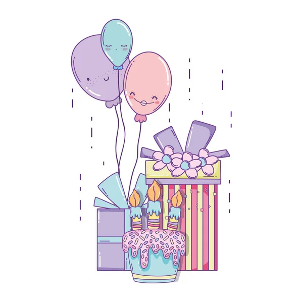 Mutlu Doğum Günü Hediye Kutuları Balonlar Karikatürler Vektör Çizim Grafik — Stok Vektör