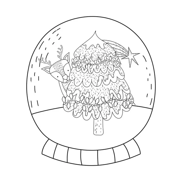 Árbol Navidad Alegre Con Diseño Ilustración Vectores Renos — Vector de stock