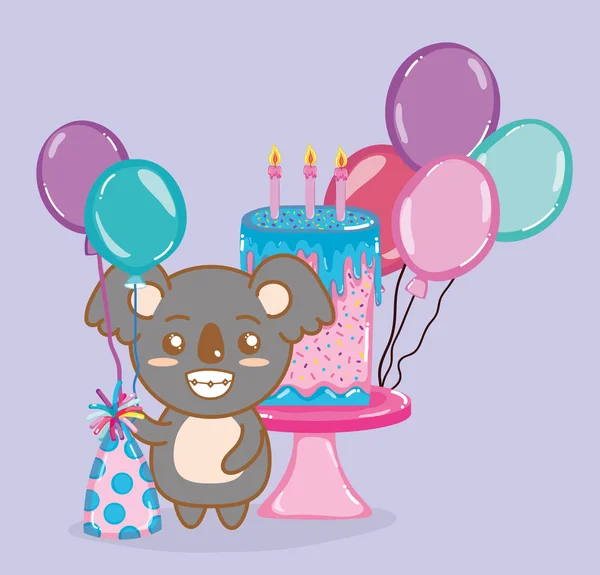 Birthday Party Cute Koala Cartoons Vector Illustration Graphic Design — Stock Vector