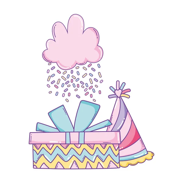 誕生日ギフト ボックス帽子かわいい漫画のベクトル イラスト グラフィック デザイン — ストックベクタ