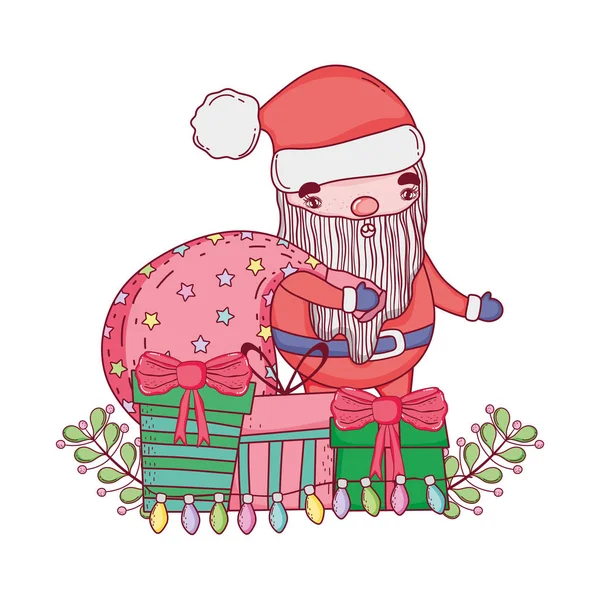 Bonito Natal Santa Claus Com Presentes Apresenta Design Ilustração Vetorial — Vetor de Stock