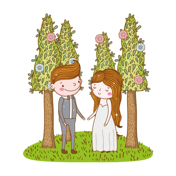 Paar Hochzeit Niedlich Cartoon Vektor Illustration — Stockvektor