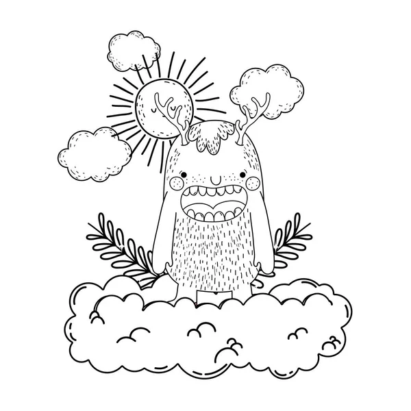 Monstruo Cuento Hadas Con Nubes Diseño Ilustración Vectores Sol — Vector de stock