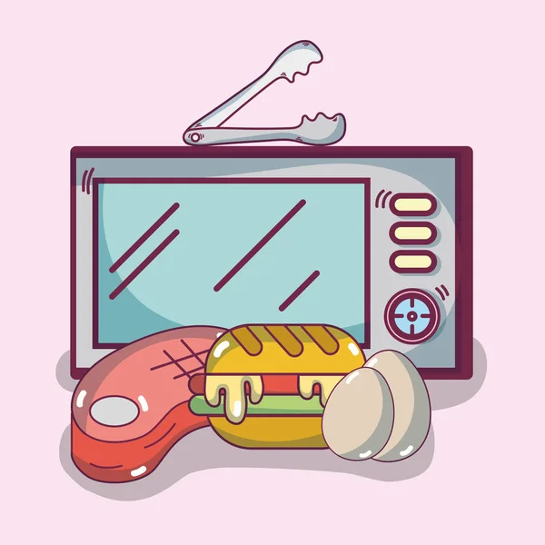 Petit Déjeuner Sandwich Viande Avec Oeuf Illustration Vectorielle Micro Ondes — Image vectorielle