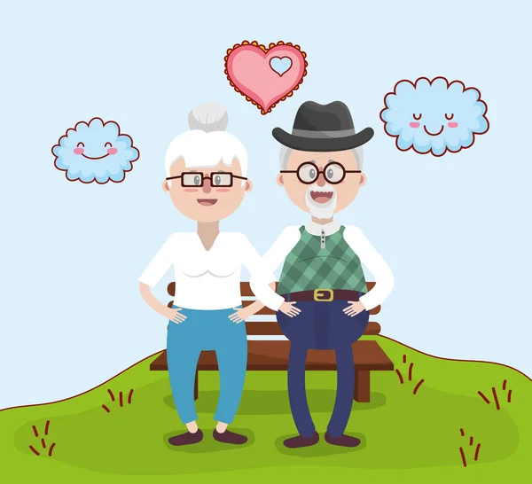 Grands Parents Aiment Couple Ensemble Parc Dessin Animé Vectoriel Illustration — Image vectorielle