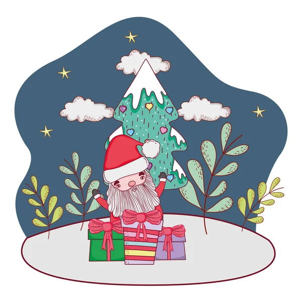 Weihnachtsmann Mit Geschenk Der Schneelandschaft Vektor Illustration Design — Stockvektor