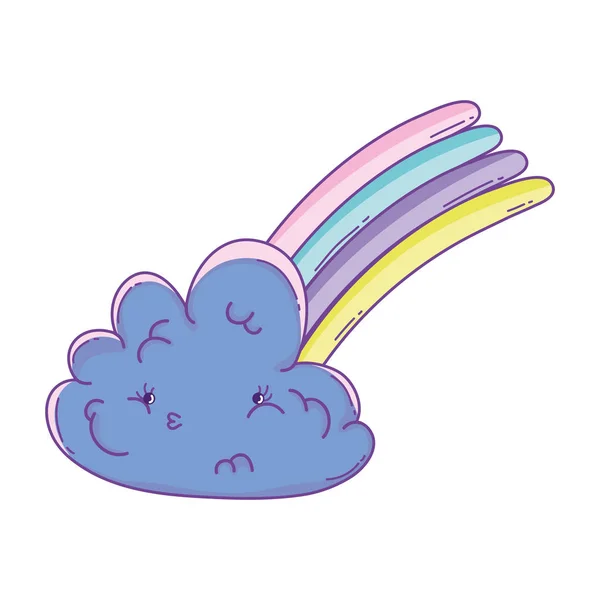 Niedlichen Wolke Und Regenbogen Cartoons Auf Pastellfarben Vektor Illustration Grafik — Stockvektor