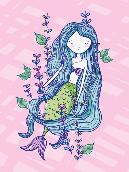 Mermaid Seaweed Cute Drawing Cartoon Vector Illustration Graphic Design - Stok Vektor