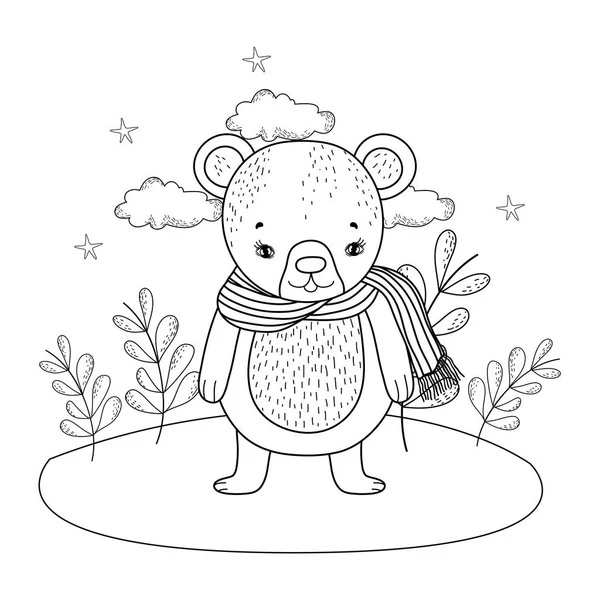 Urso Pequeno Bonito Com Cachecol Projeto Ilustração Vetor Acampamento —  Vetores de Stock