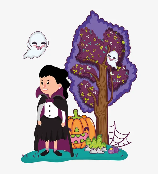 Halloween Feier Mädchen Mit Dracule Kostüm Cartoons Vektor Illustration Grafik — Stockvektor