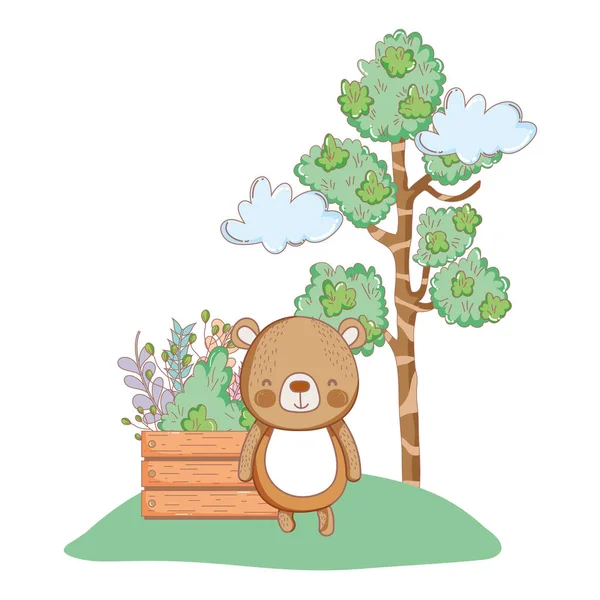 Niedlicher Kleiner Bär Garten Vektor Illustration Design — Stockvektor