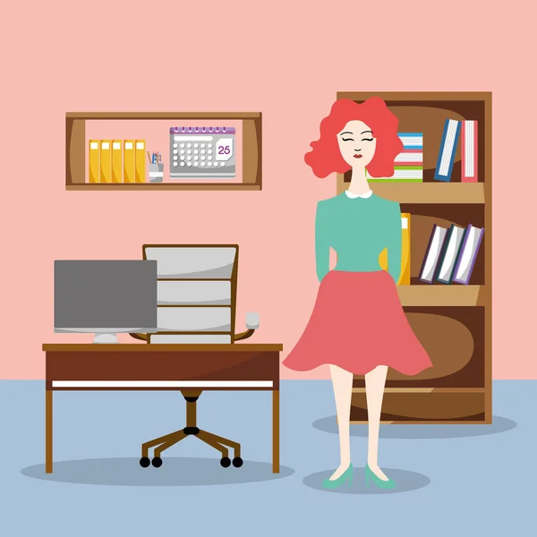 Businesswoman Working Office Cartoon Vector Illustration Graphic Design — Stock Vector