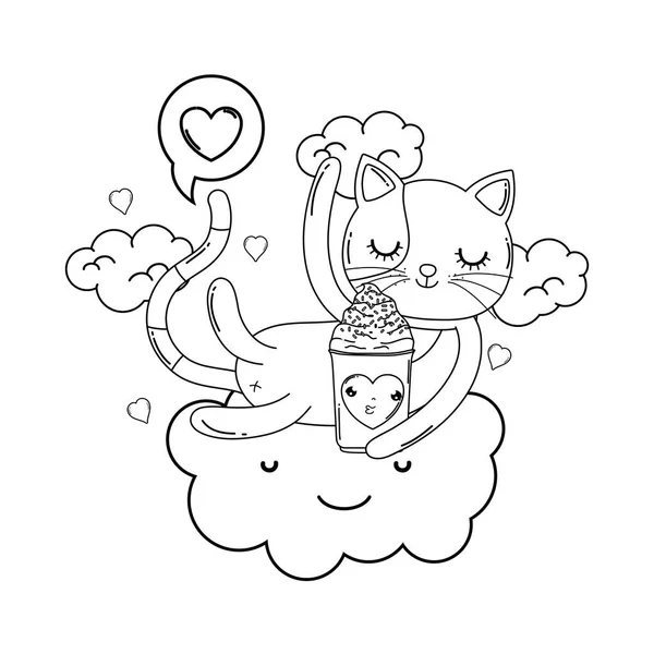 Lindo Gato Con Helado Nube Vector Ilustración Diseño — Archivo Imágenes Vectoriales