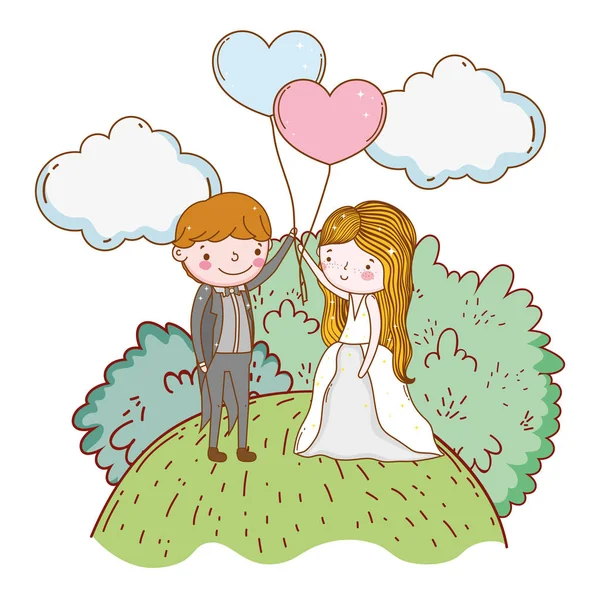 カップルの結婚式かわいい漫画ベクトル小話 — ストックベクタ