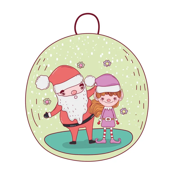 Leuke Kerst Kerstman Met Helper Vectorillustratie Ontwerpen — Stockvector