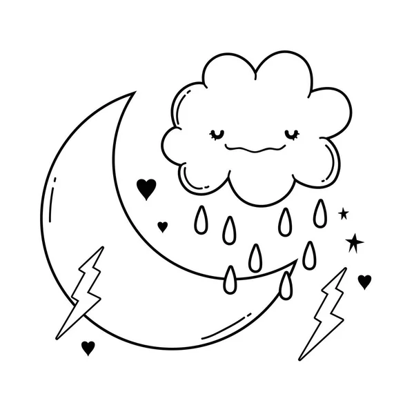 Σύννεφο Και Φεγγάρι Χαριτωμένα Κινούμενα Σχέδια Διανυσματικά Εικονογράφηση Γραφιστικής — Διανυσματικό Αρχείο