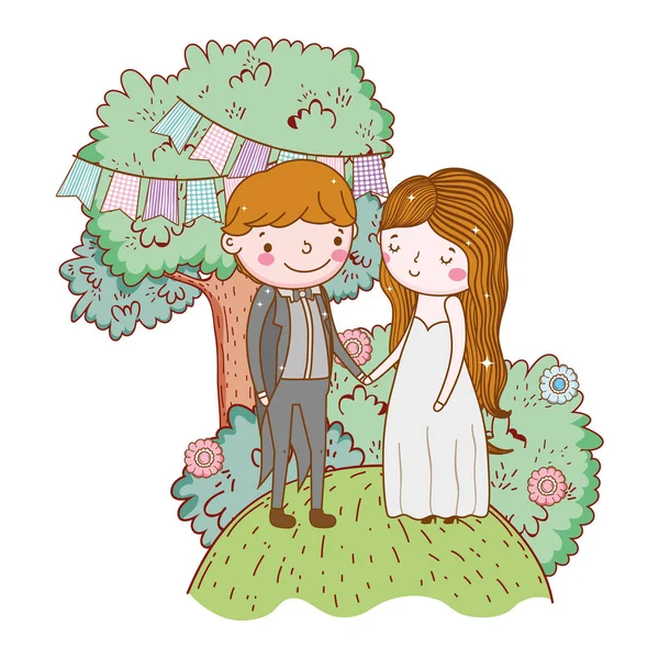 Paar Hochzeit Niedlich Cartoon Vektor Illustration — Stockvektor