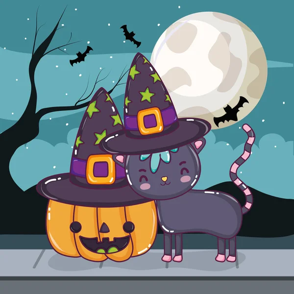 Halloween Cat Cute Przerażające Elementy Nocy Projekt Graficzny Ilustracja Wektora — Wektor stockowy