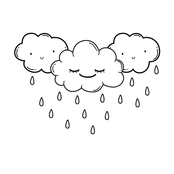 Χαριτωμένο Σύννεφα Χαμογελώντας Και Βρέχει Κινούμενα Σχέδια Διανυσματικά Εικονογράφηση Γραφιστικής — Διανυσματικό Αρχείο